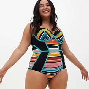 Torrid Size 2 black & multi stripe underwire onepiece